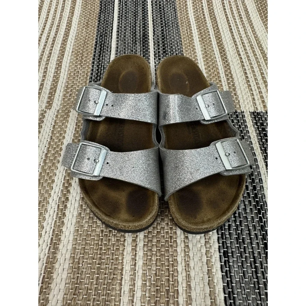 Birkenstock Arizona Sandals Kid's Size 3 EU 33 Silver Glitter Slide Buckle